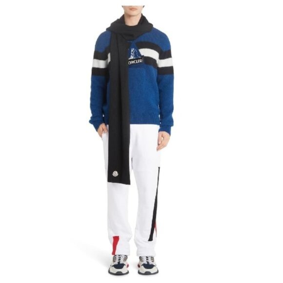 MONCLER Logo Stripe Panel Knit Sweater In Blue - Picture 2 of 10